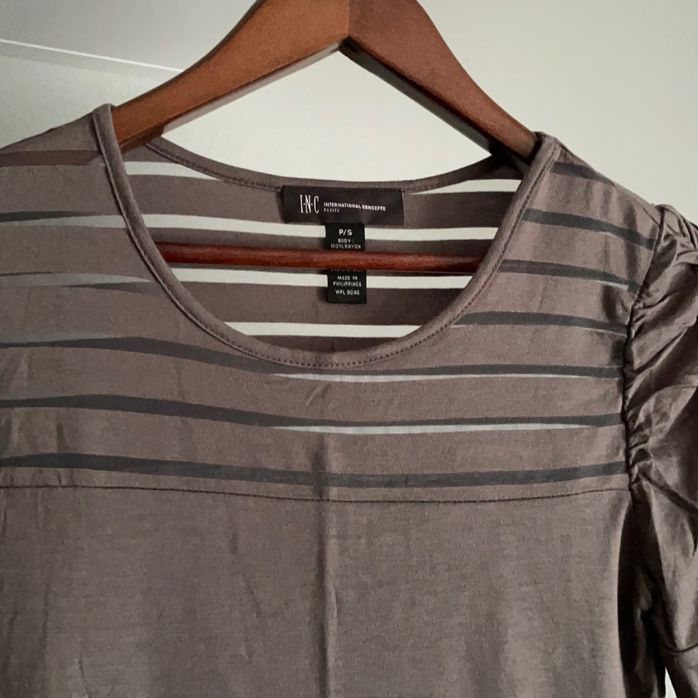 INC Tee Shirt, mushroom green/brown, petite small